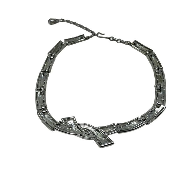 Vintage Coro Necklace Textured Brushed Silver Tone 1950s Classic Choker - Picture 4 of 9